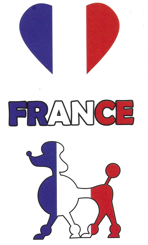 Tatouage temporaire drapeau français, France, caniche et coeur