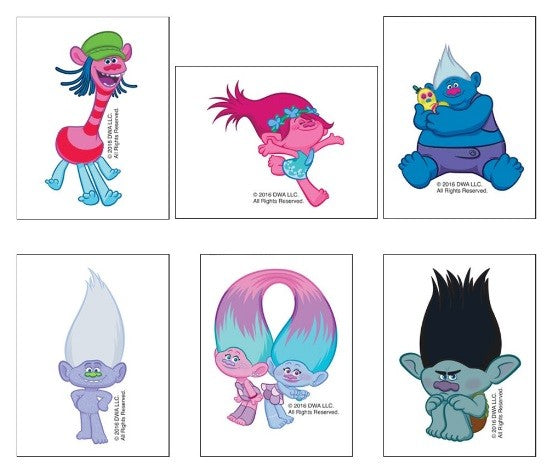 Pack de 6 tatouages temporaires des trollz contre le gremlin- www ...