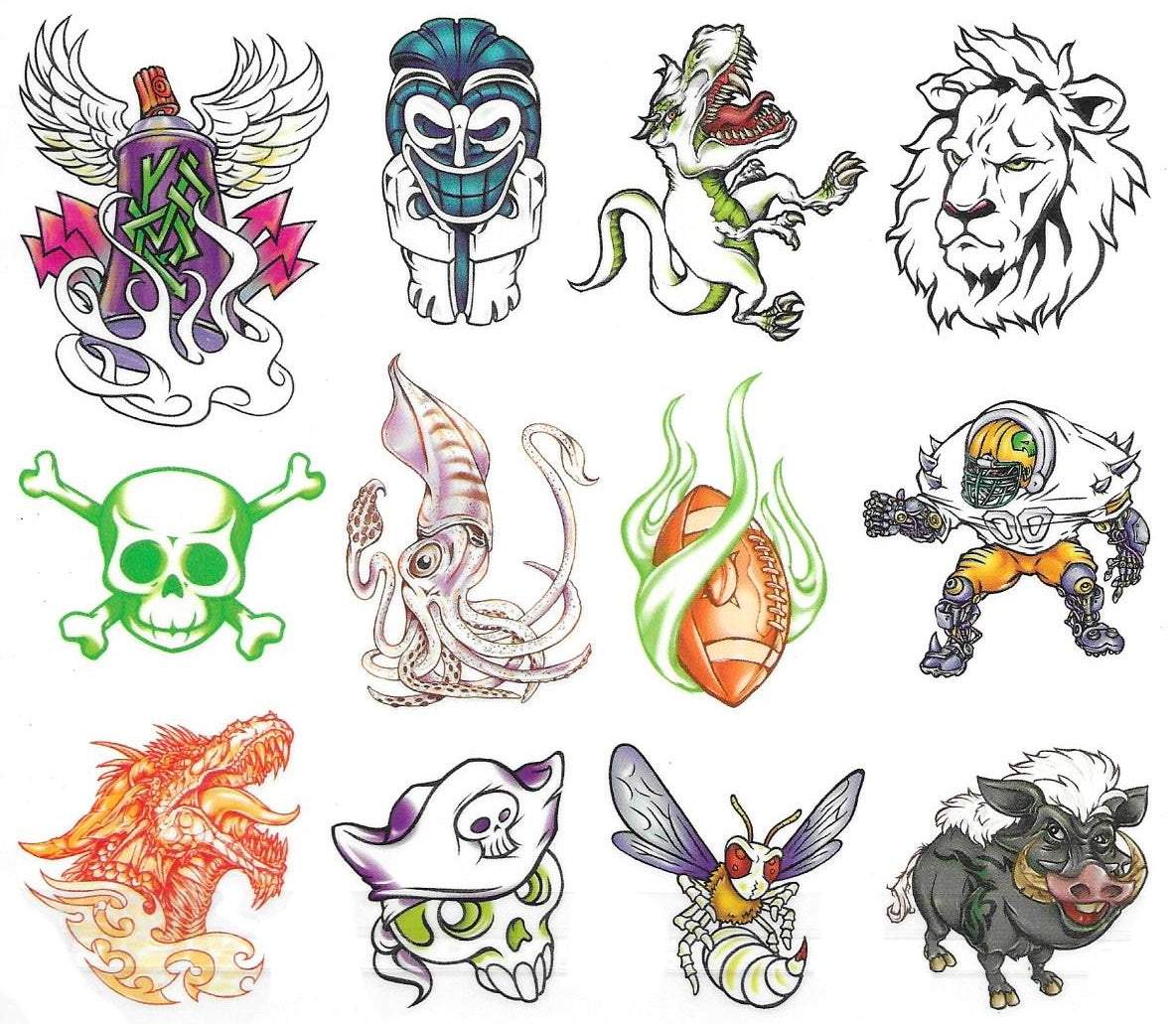 Glow in the dark animals temporary tattoo mania pack – Tattoo Sticker ...